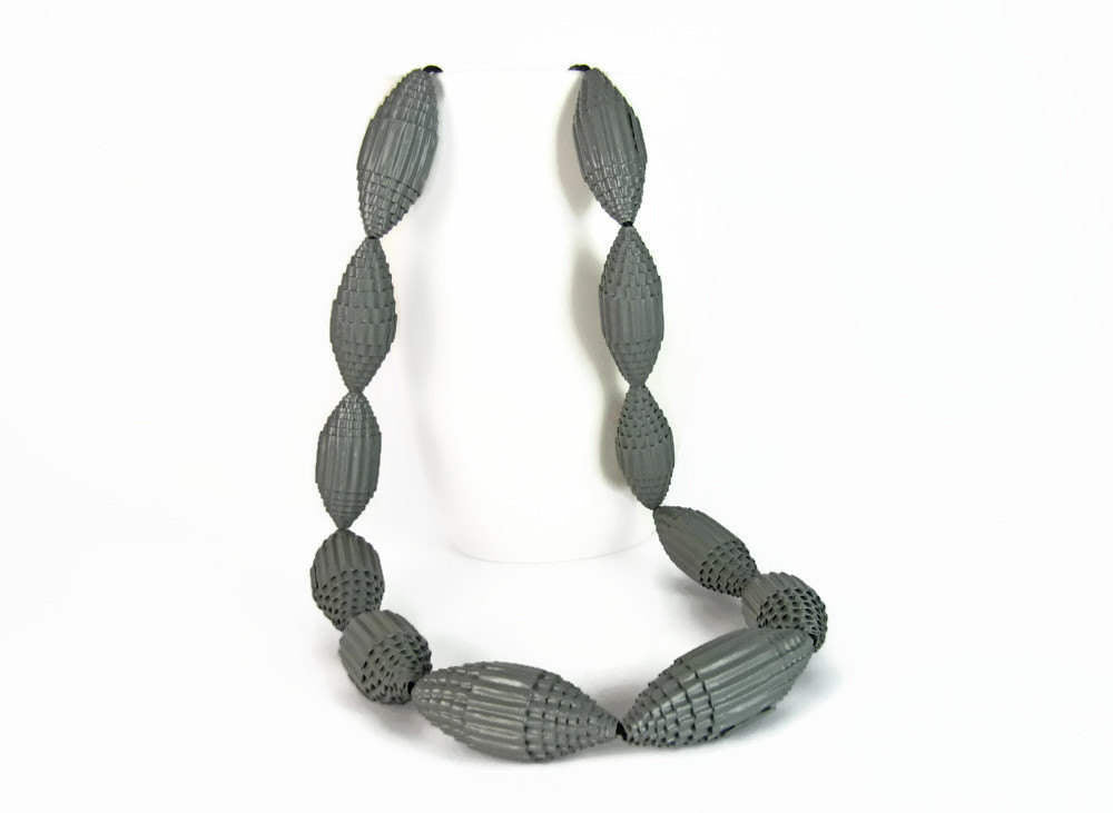 Grey: Necklace FILA with Beads of Corrugated Cardboard
