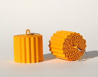 Yellow RULLO:  Earrings made of corrugated cardboard