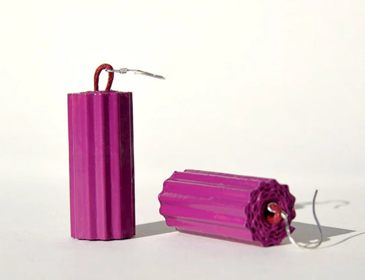Fuchsia TUBI:  Earrings made of corrugated cardboard