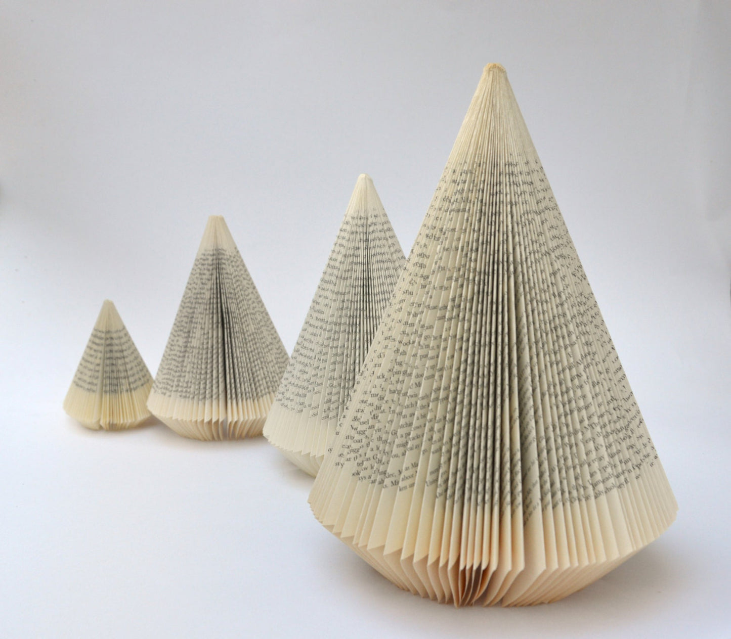 4 Christmas Trees: Folded Book Sculpture - altered Books