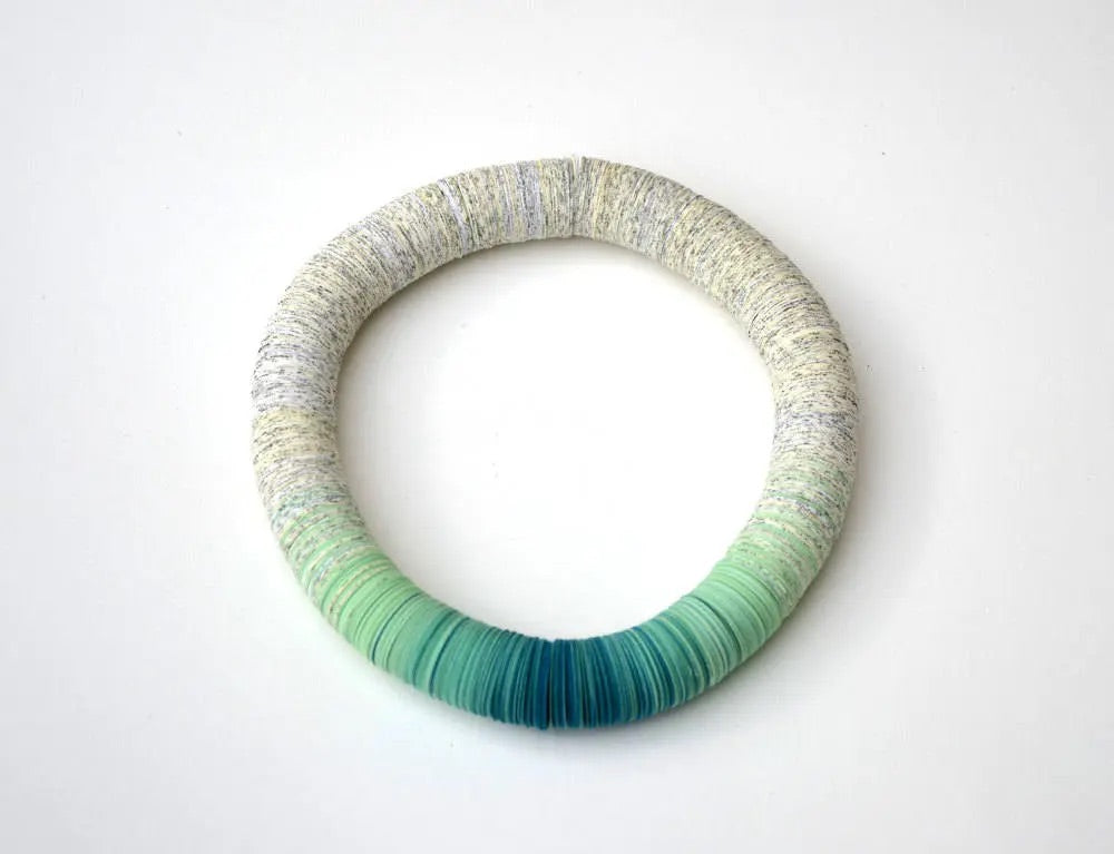 Necklace OMBRA turquoise made from book pages and gray papers