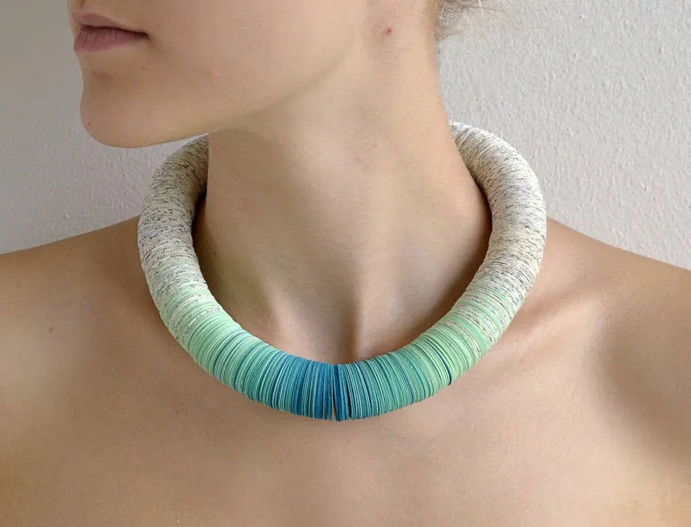 Necklace OMBRA turquoise made from book pages and turquoise papers
