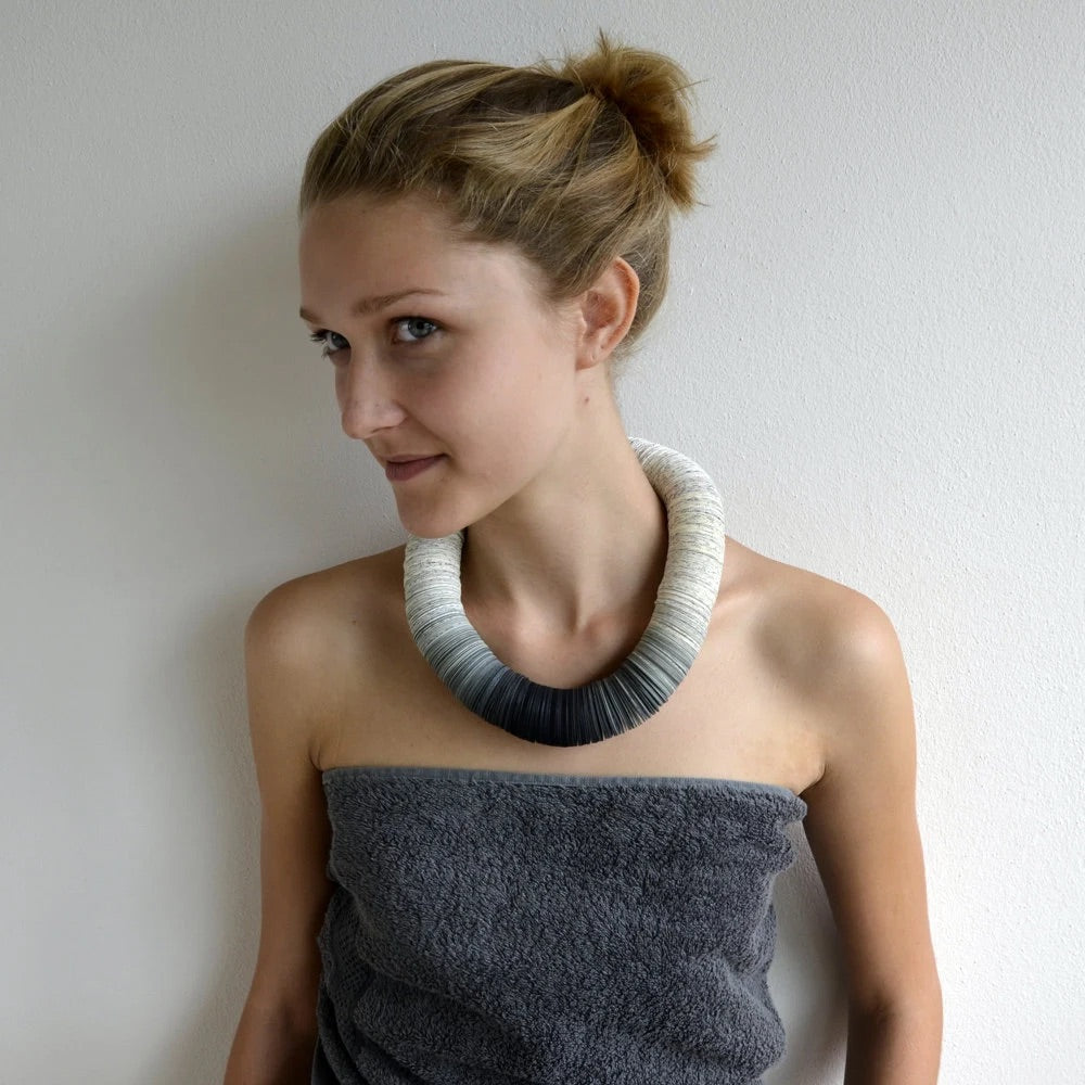 Necklace OMBRA gray made from book pages and gray papers