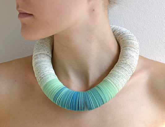 Necklace OMBRA turquoise made from book pages and turquoise papers