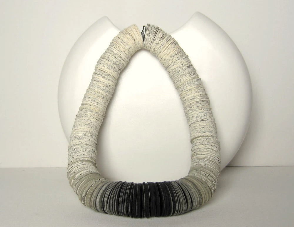 Necklace OMBRA gray made from book pages and gray papers
