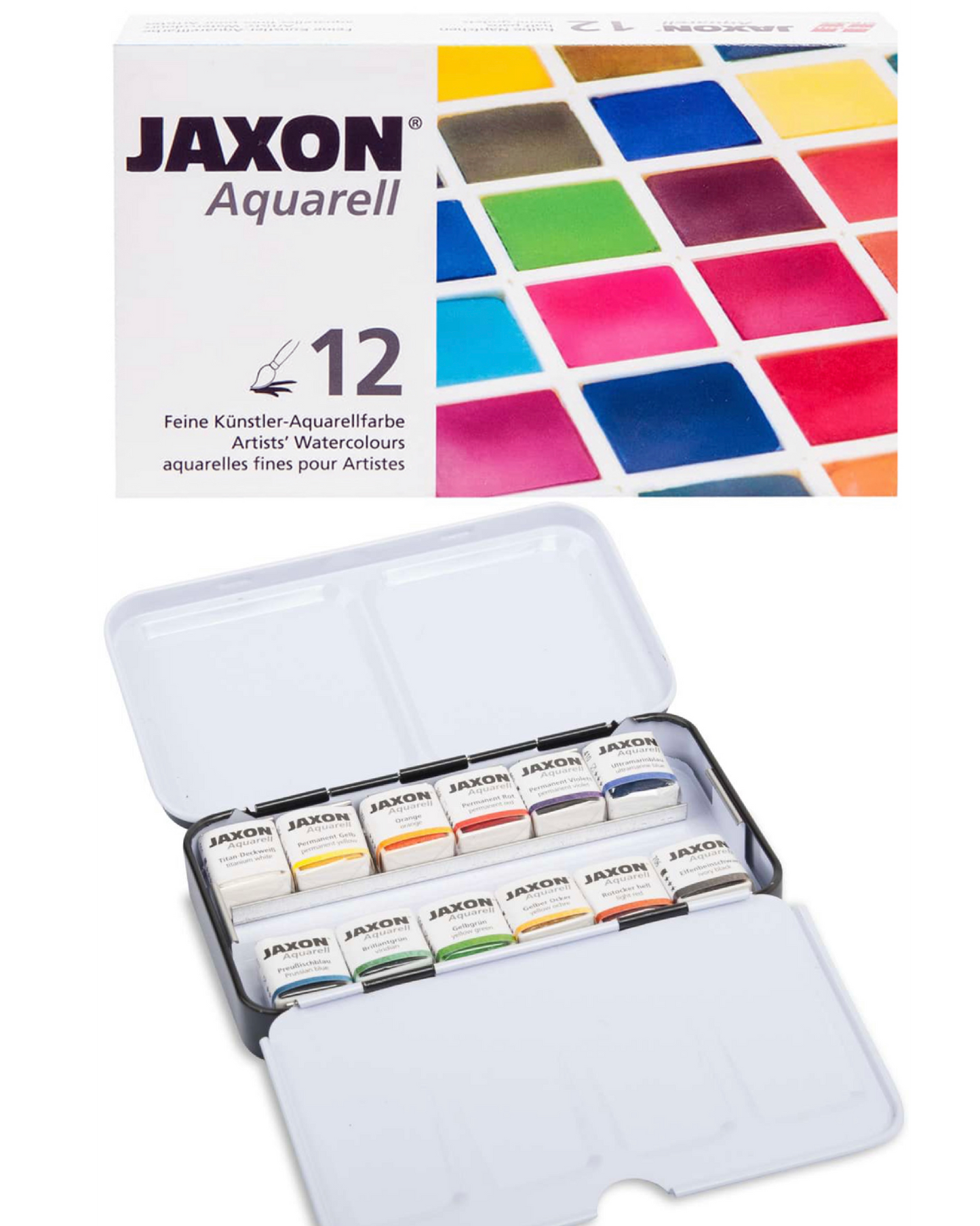 12 Jaxon Fine Artist Watercolors in metal box