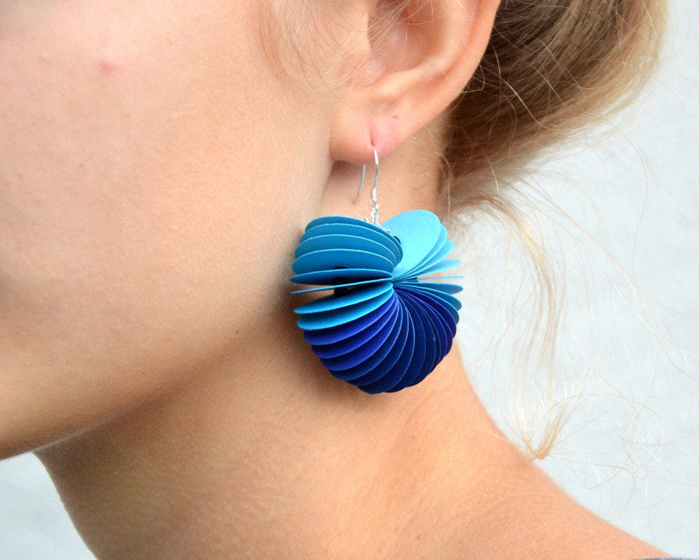 ombré blue: Dangle Earrings CARTA - made of cardstock