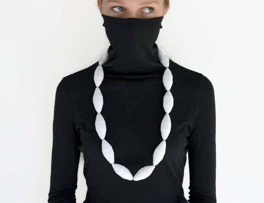 White: Statement Necklace FILA with Beads of Corrugated Cardboard