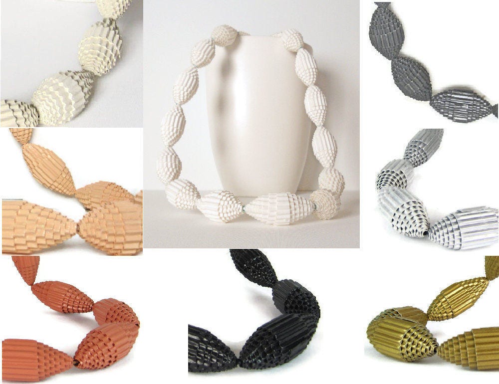 Golden: Statement Necklace FILA with Beads of Corrugated Cardboard