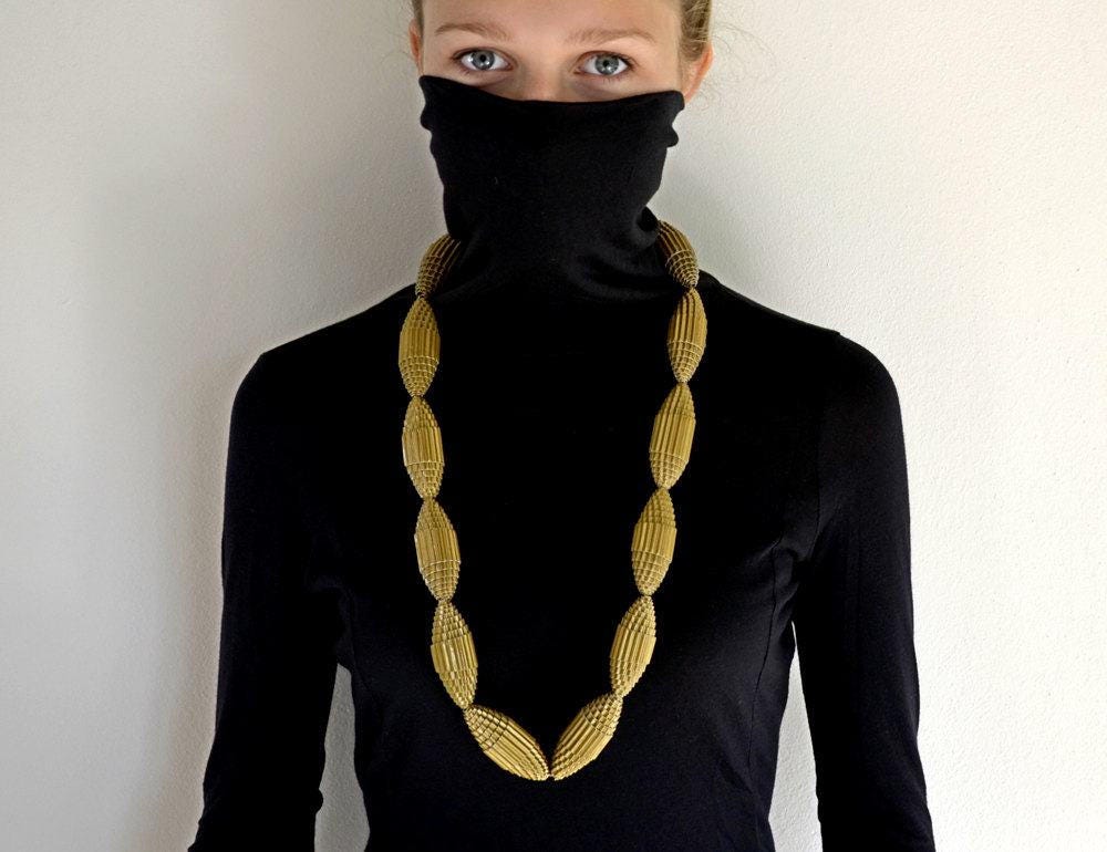 Teal: Statement Necklace FILA with Beads of Corrugated Cardboard