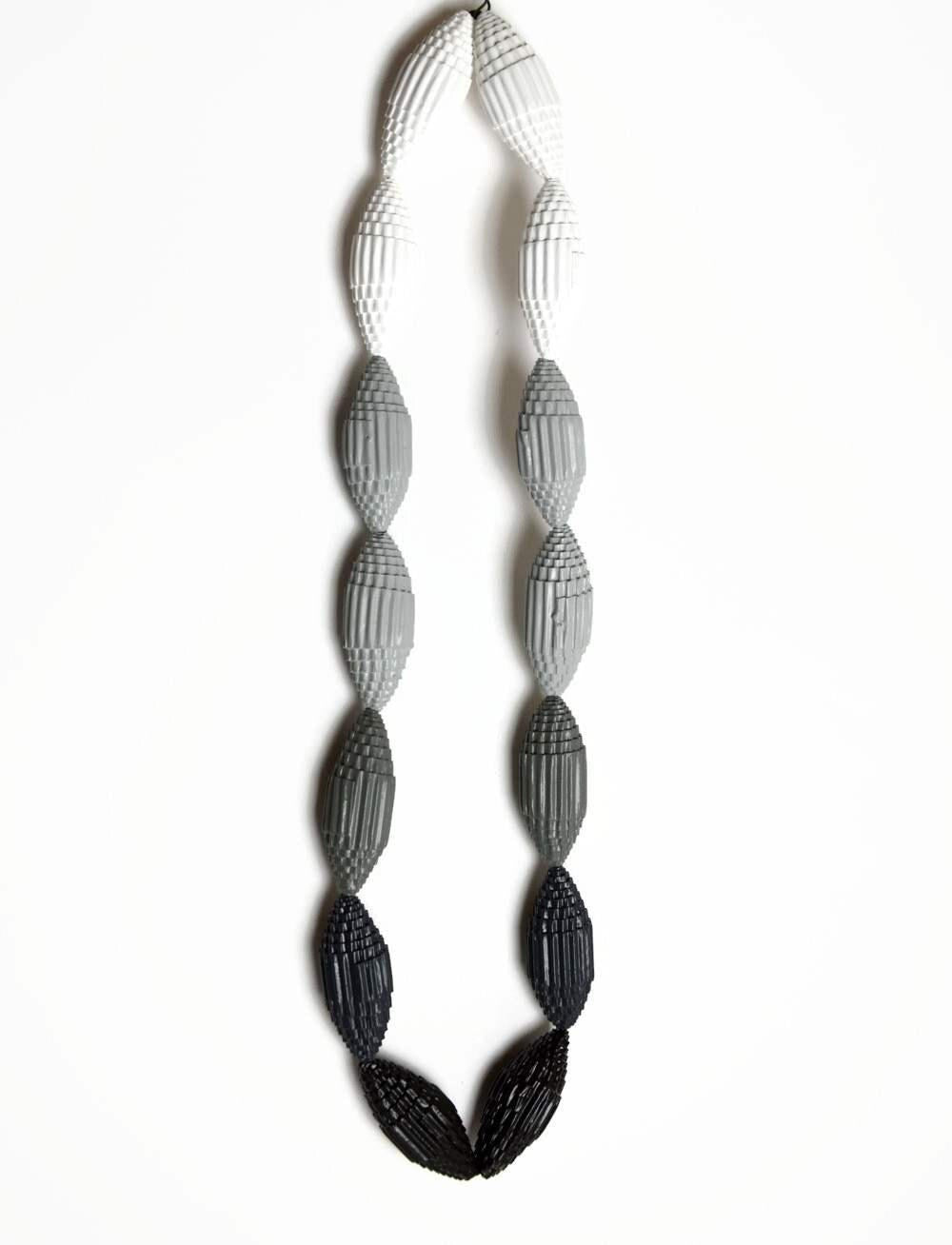 ombre gray: Statement Necklace FILA with Beads of Corrugated Cardboard