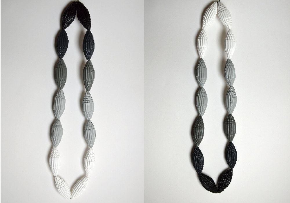 ombre gray: Statement Necklace FILA with Beads of Corrugated Cardboard