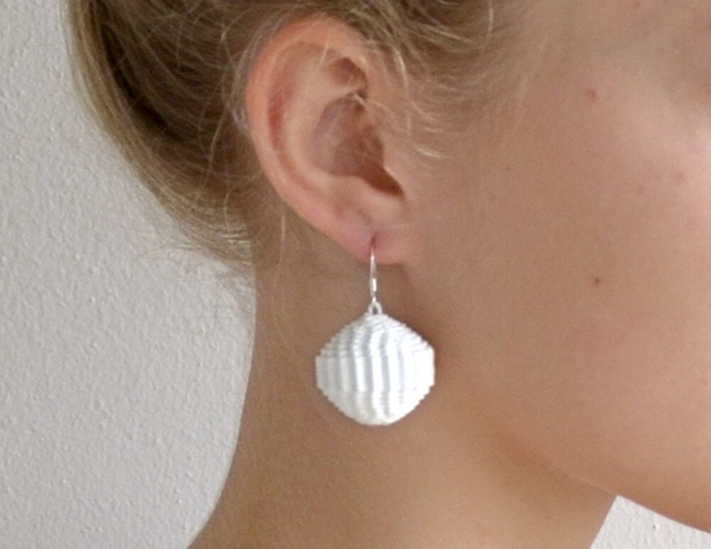 White: Statement Necklace FILA with Beads of Corrugated Cardboard