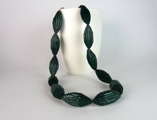 Dark green: Statement Necklace FILA with Beads of Corrugated Cardboard