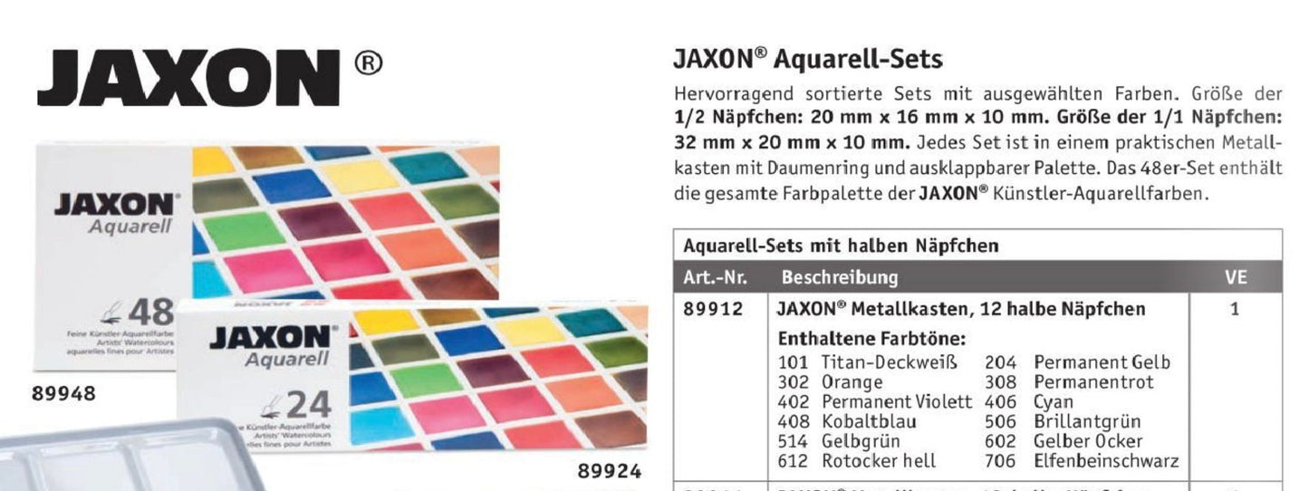 12 Jaxon Fine Artist Watercolors in metal box