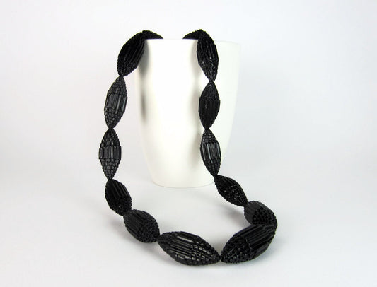 Black: Statement Necklace FILA with Beads of Corrugated Cardboard
