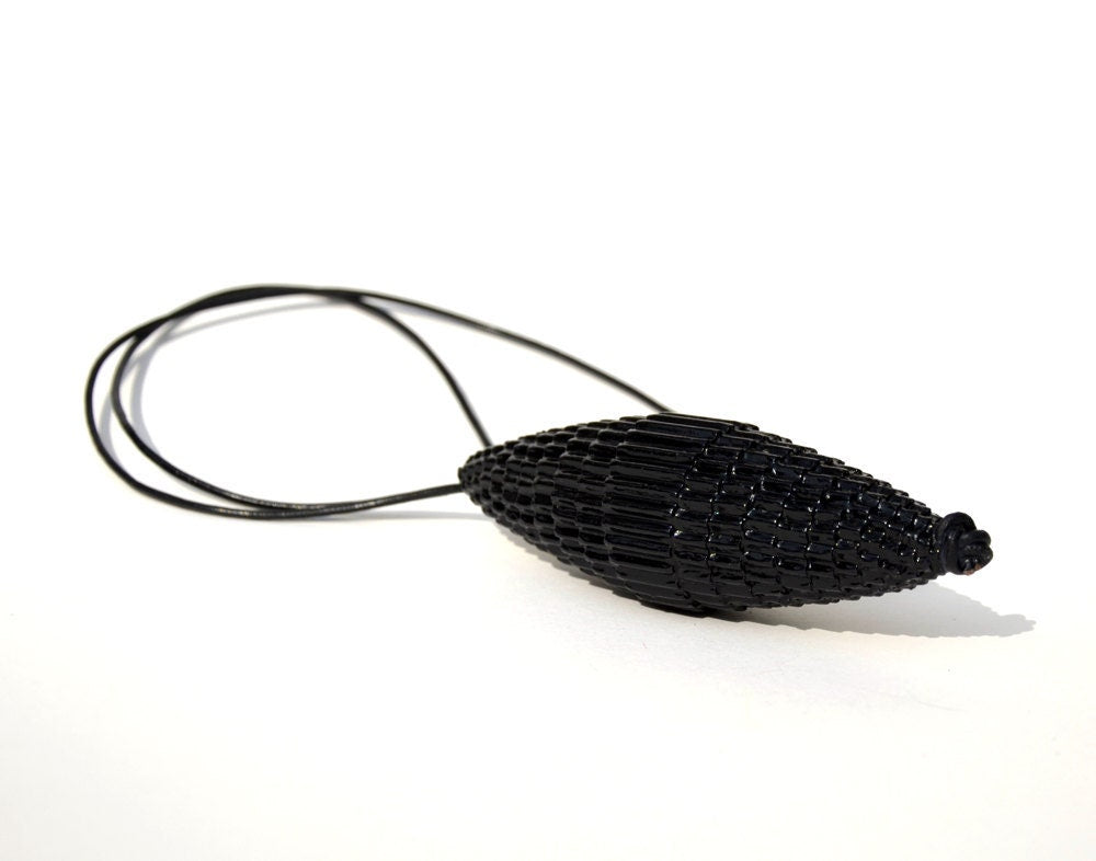 Black: Statement Necklace FILA with Beads of Corrugated Cardboard