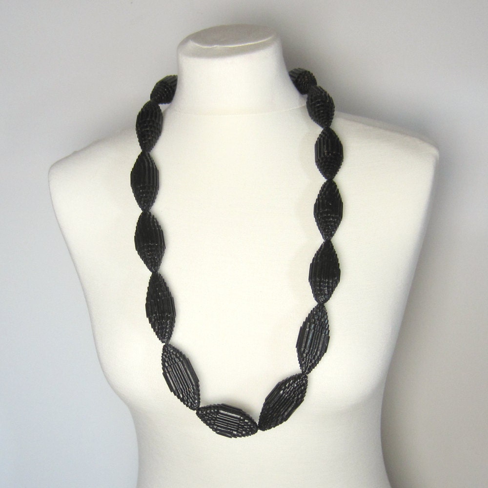 Black: Statement Necklace FILA with Beads of Corrugated Cardboard