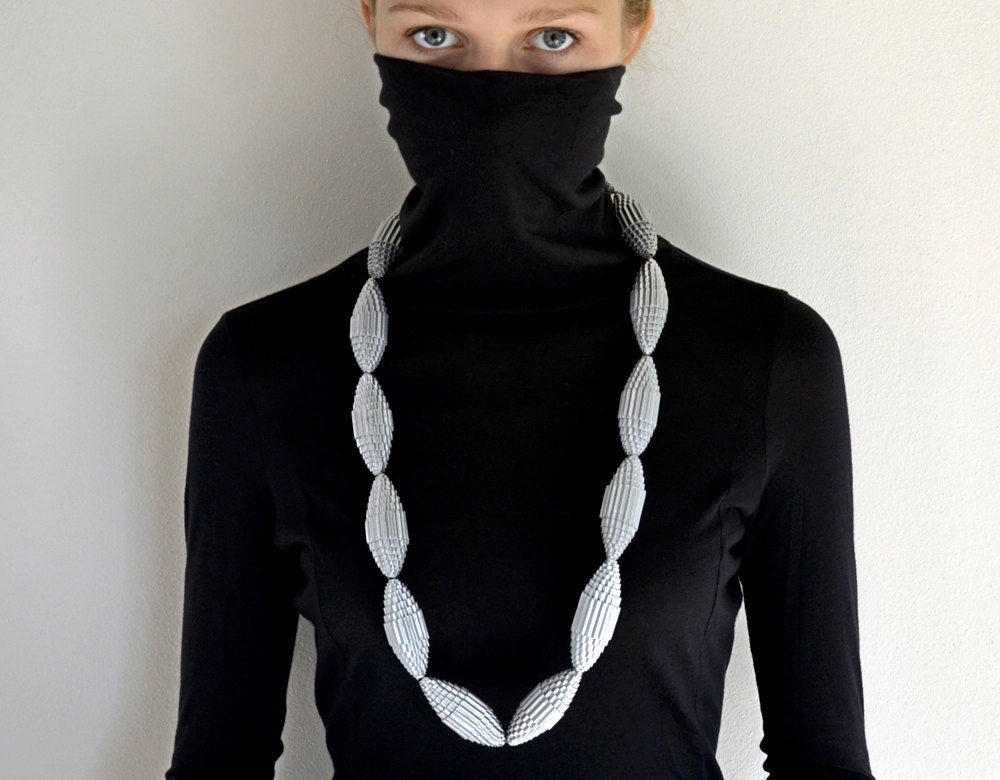 Silver: Statement Necklace FILA with Beads of Corrugated Cardboard