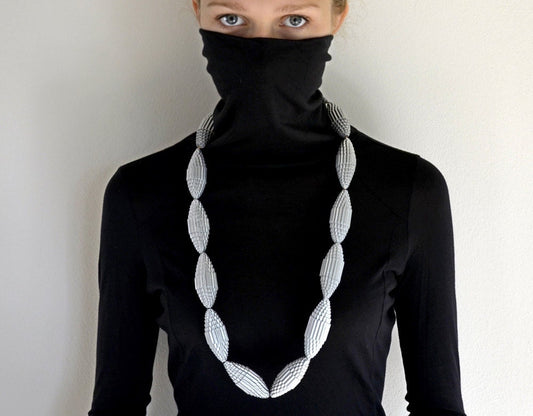 Silver: Statement Necklace FILA with Beads of Corrugated Cardboard
