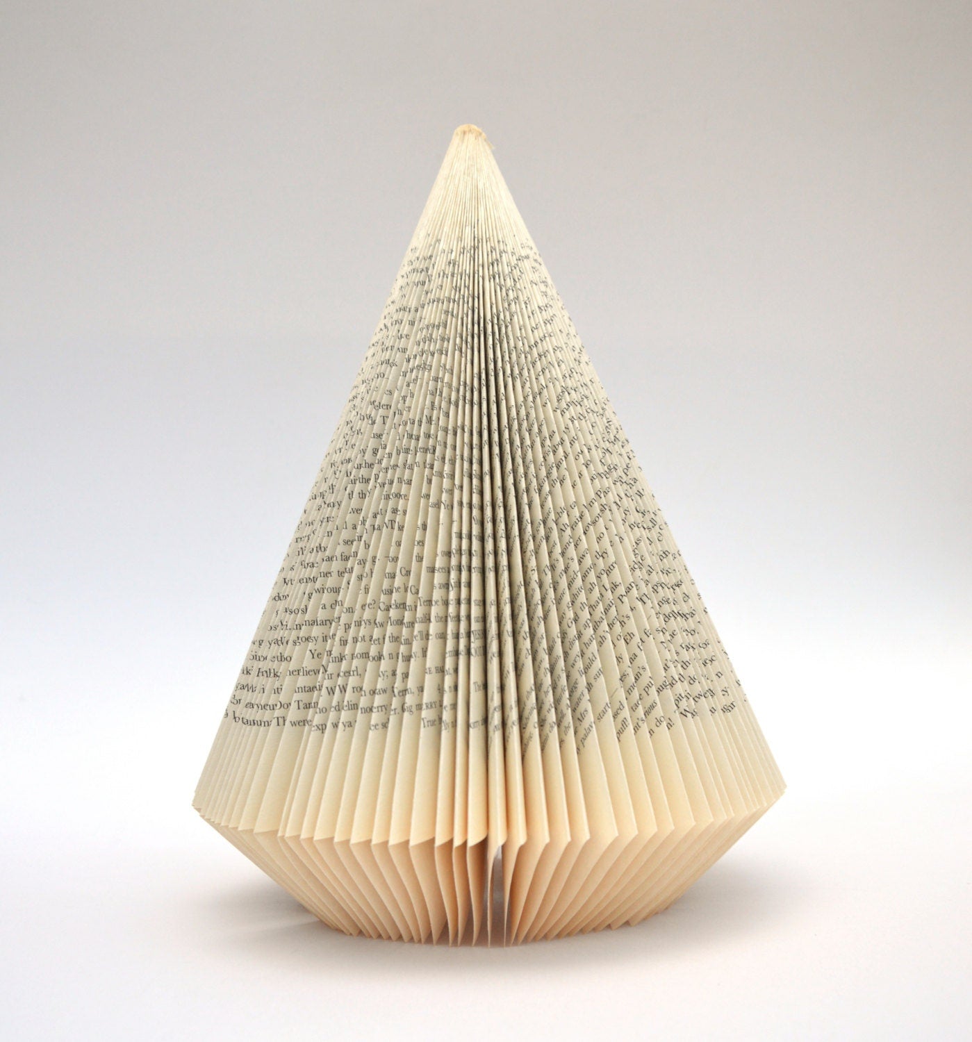 Christmas Tree with wooden trunk: Folded Book Sculpture - altered Book