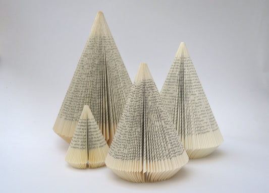 Christmas Tree with wooden trunk: Folded Book Sculpture - altered Book