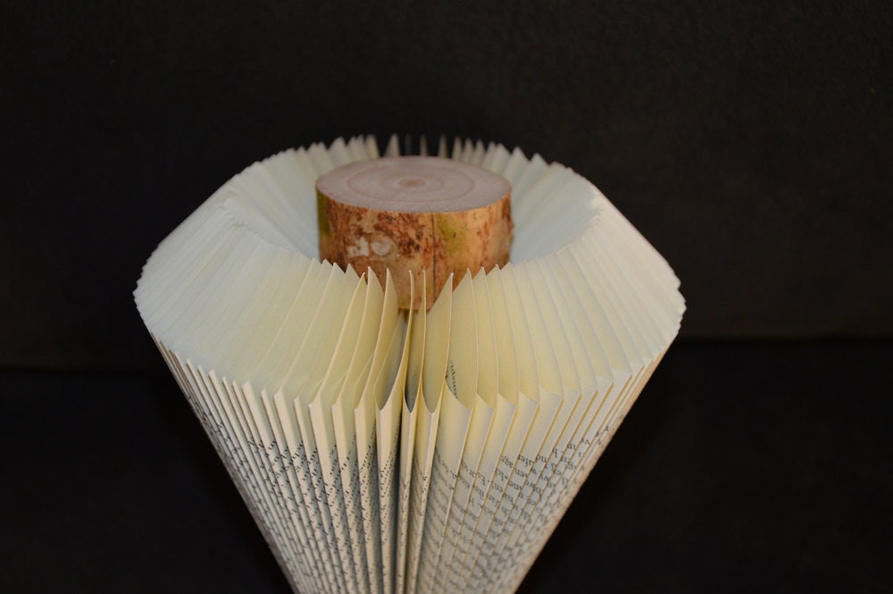 Christmas Tree with wooden trunk: Folded Book Sculpture - altered Book