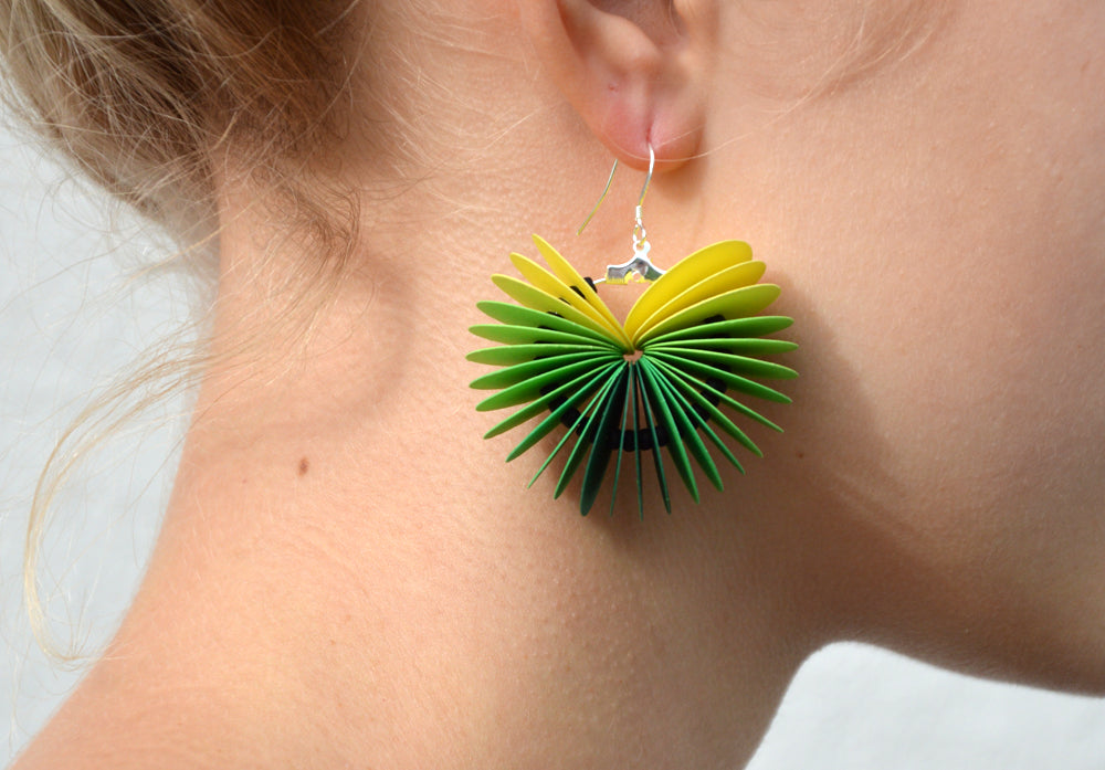 Ombré green-yellow: Dangle Earrings made of cardstock