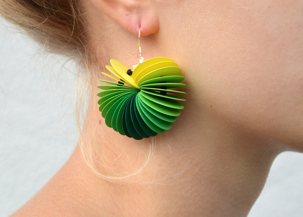 Ombré green-yellow: Dangle Earrings made of cardstock