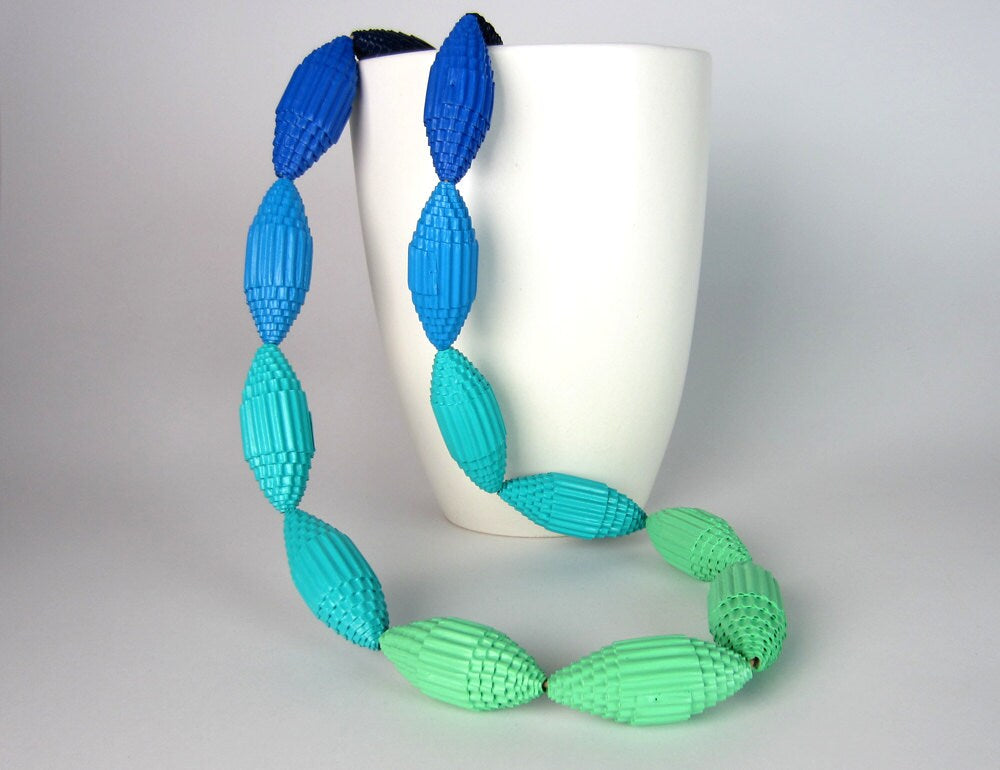 Turquoise: Necklace FILA with Beads of Corrugated Cardboard