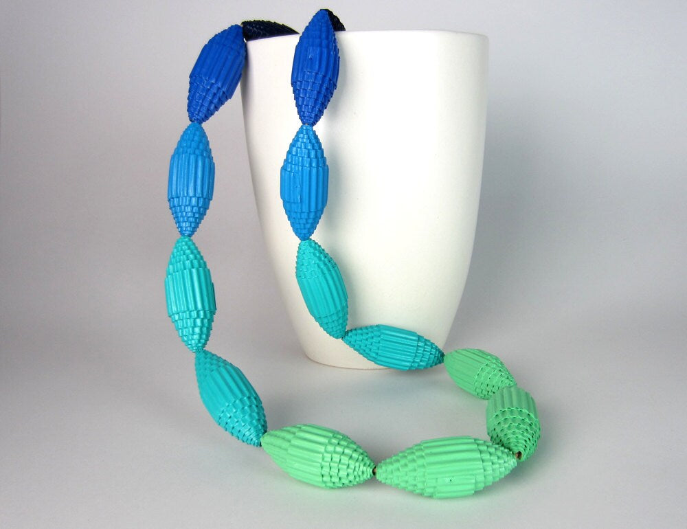 Ombre Aqua: Necklace FILA with Beads of Corrugated Cardboard