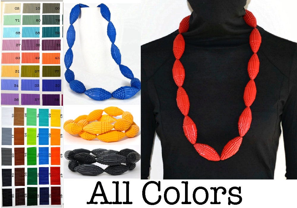 Black: Statement Necklace FILA with Beads of Corrugated Cardboard