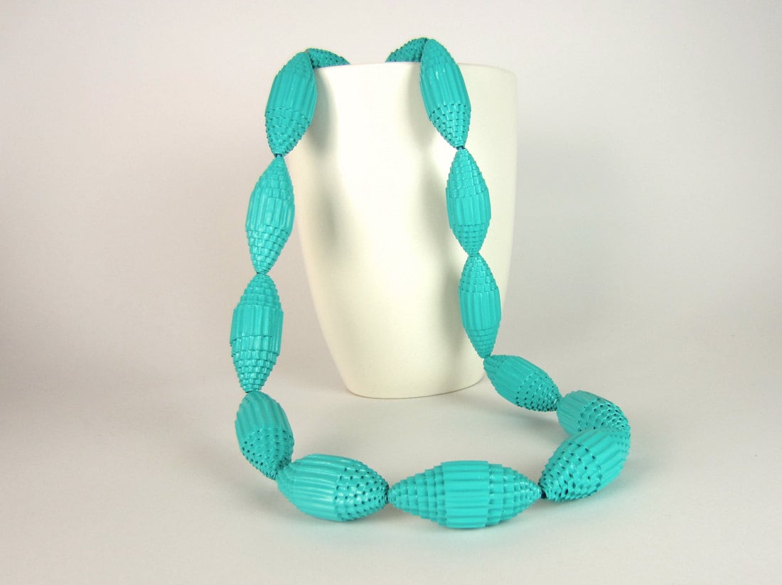 Turquoise: Necklace FILA with Beads of Corrugated Cardboard