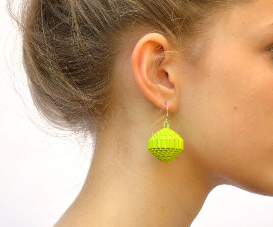 Neon green: Earrings PALLA - made of corrugated cardboard