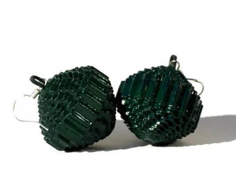 Dark green: Earrings PALLA - made of corrugated cardboard
