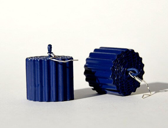 Dark Blue RULLO:  Earrings made of corrugated cardboard