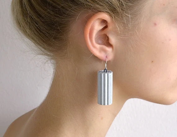 Silver TUBI:  Earrings made of corrugated cardboard