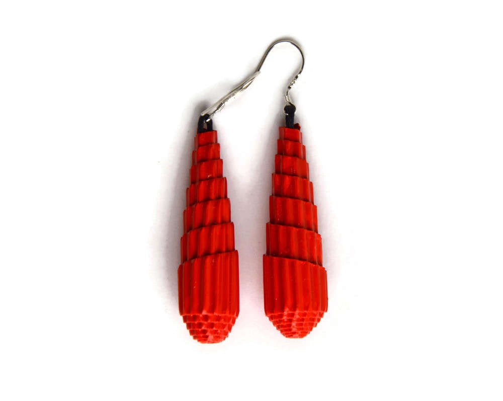 Red: Earrings LONG DROP - corrugated cardboard