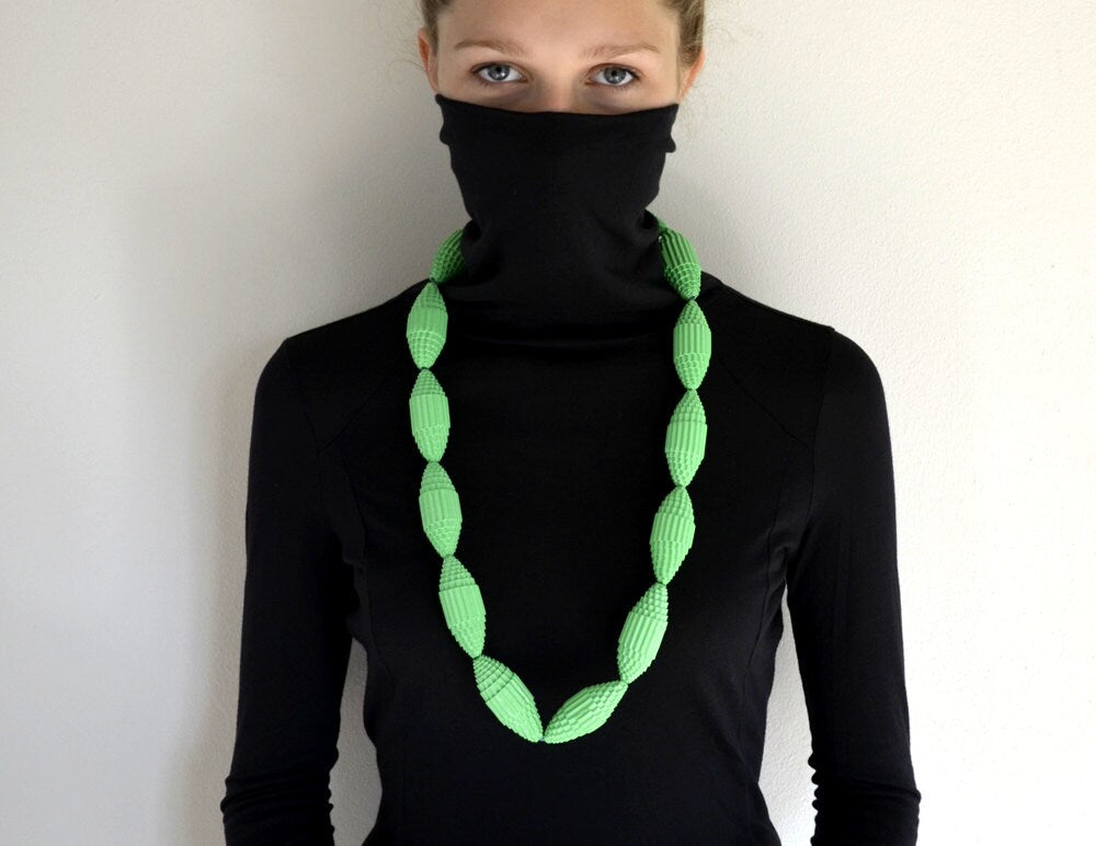 Khaki: Statement Necklace FILA with Beads of Corrugated Cardboard