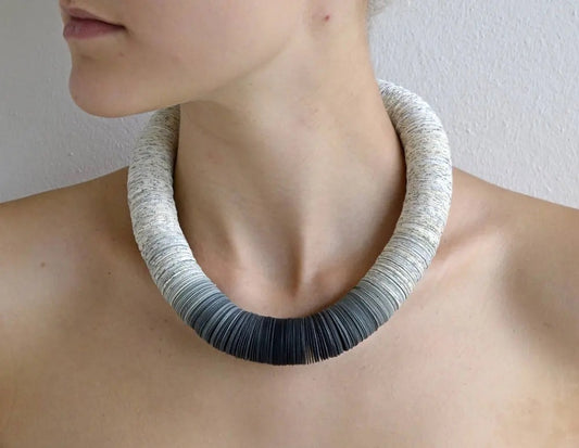 Necklace OMBRA gray made from book pages and gray papers