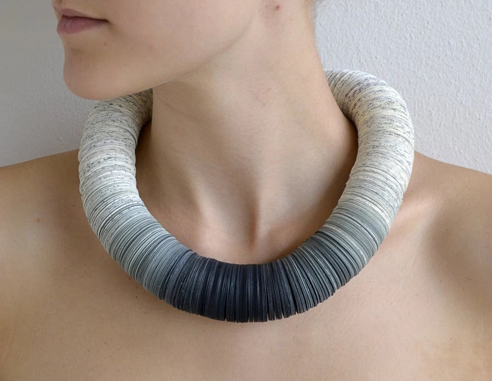 Necklace OMBRA gray made from book pages and gray papers