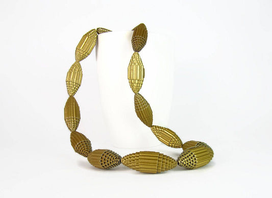 Golden: Statement Necklace FILA with Beads of Corrugated Cardboard