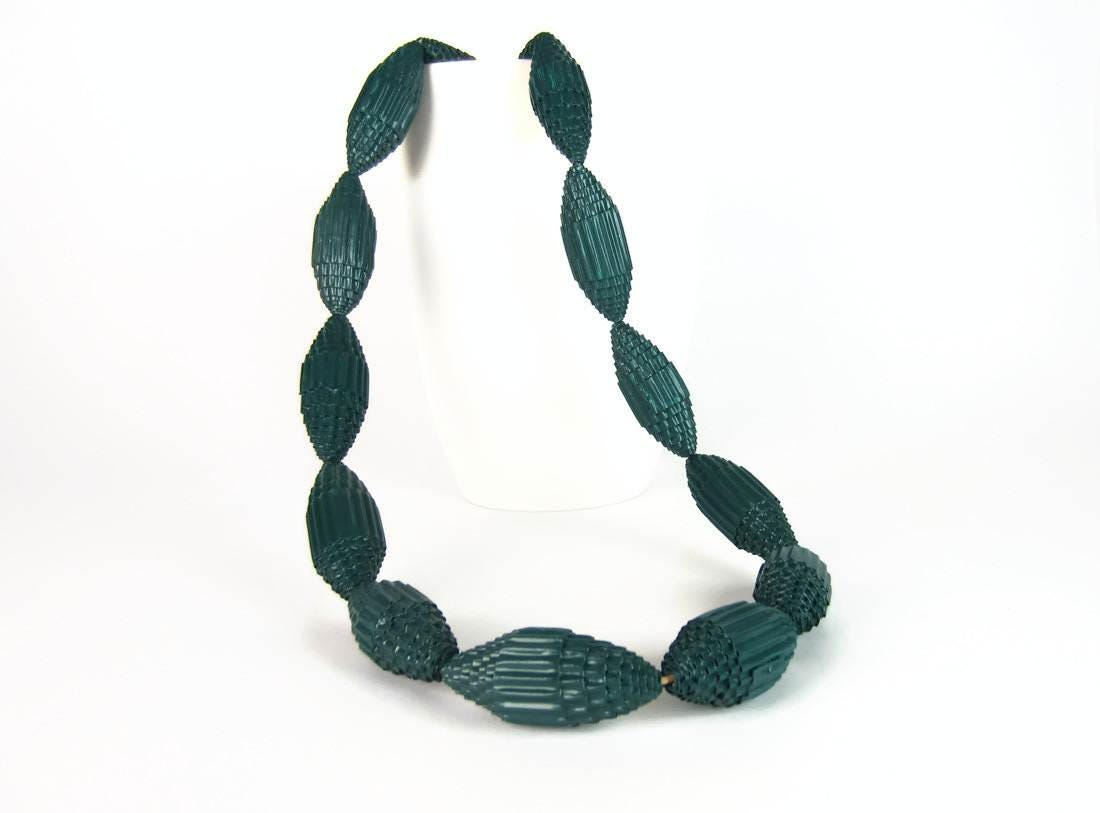 Teal: Statement Necklace FILA with Beads of Corrugated Cardboard
