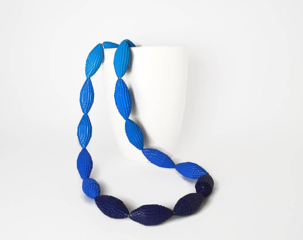 Shades of blue: Statement Necklace FILA with Beads of Corrugated Cardboard