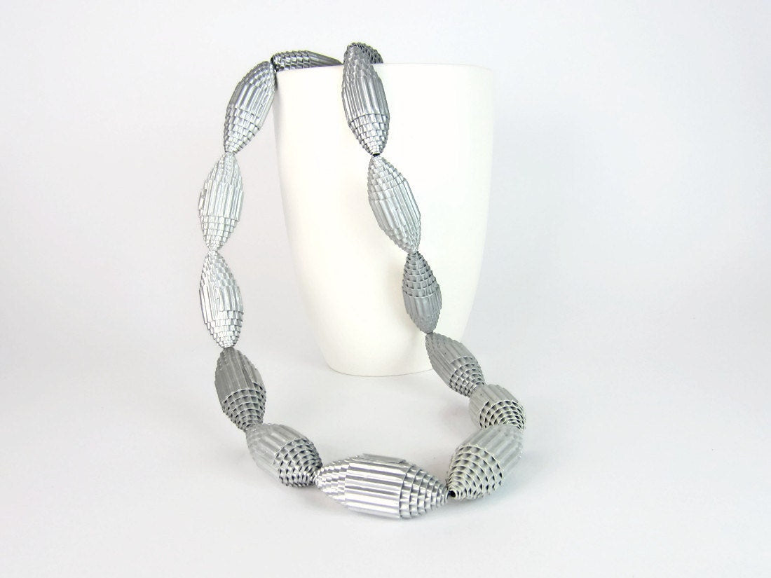 Silver: Statement Necklace FILA with Beads of Corrugated Cardboard